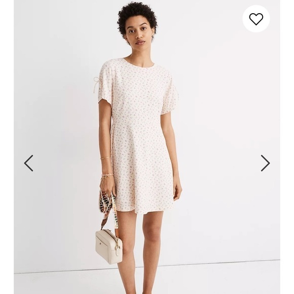 Madewell Microfloral Flutter Sleeve Mini Dress Cream Pink Size 0 - Picture 4 of 16